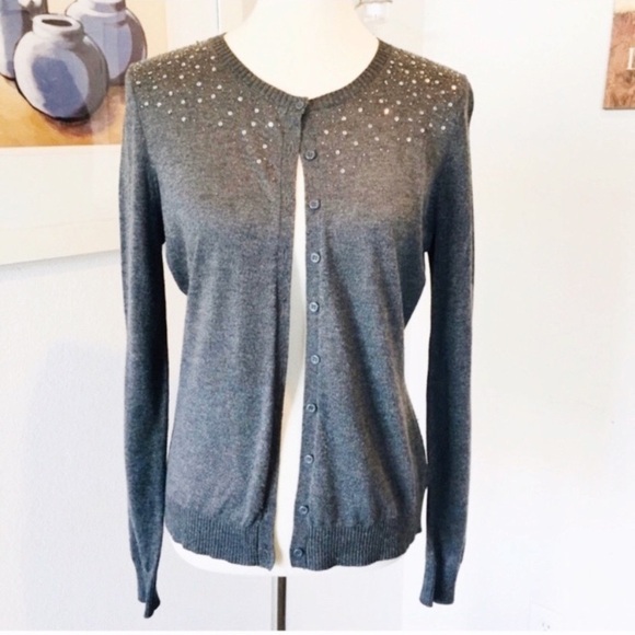 Central Park West Sequined Cardigan Gray Size S - Picture 8 of 8